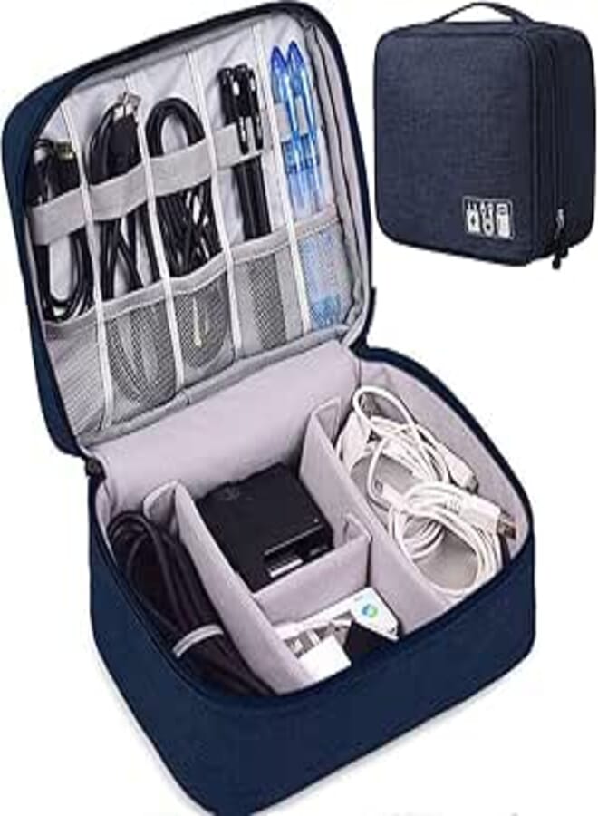 Electronics Accessories Organizer Bag, Electronic Organizer Travel Universal Cable Organizer Electronics Accessories Cases for Cable,Charger, Phone, USB, SD Card, Business Travel Gadget Bag, Dark Blue